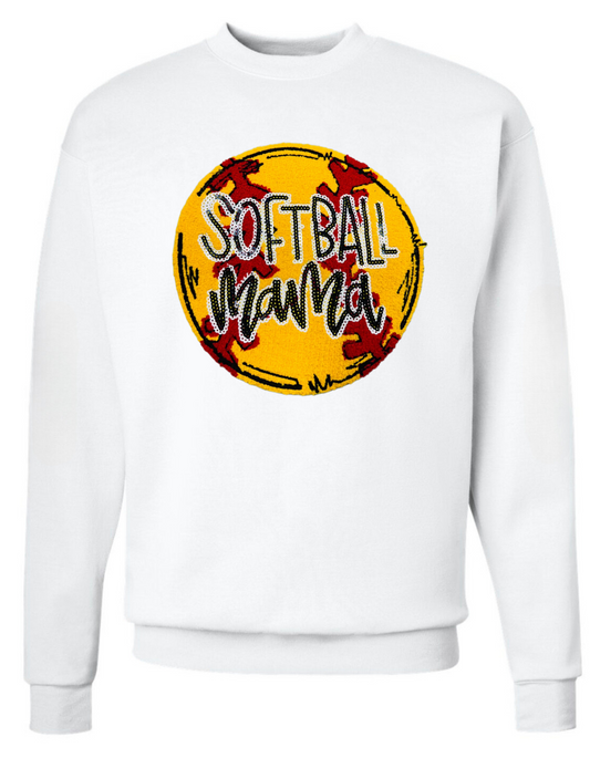 Softball Mama Crewneck Sweatshirt (Chenille Patch)