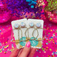 ** PREORDER ** White Rectangle + Circle Glitter Top Hoops