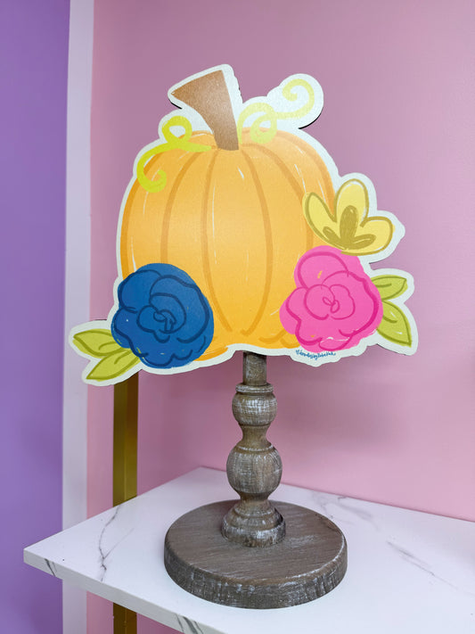 Navy Floral Pumpkin Table Topper (base sold separately)