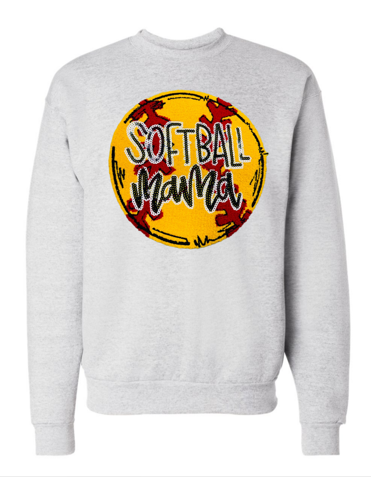 Softball Mama Crewneck Sweatshirt (Chenille Patch)