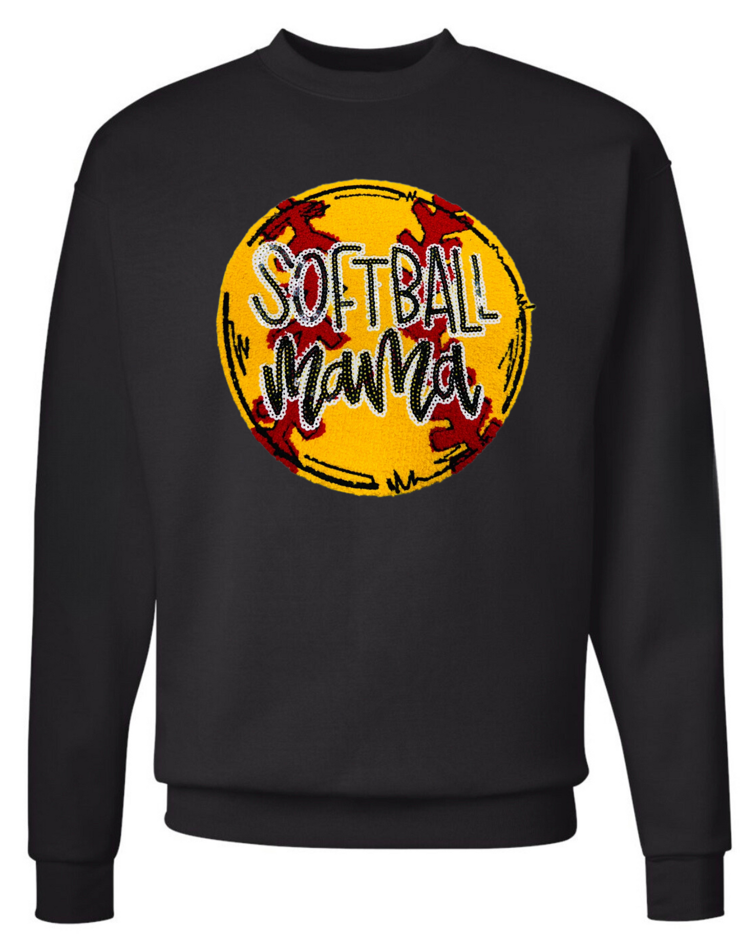 Softball Mama Crewneck Sweatshirt (Chenille Patch)