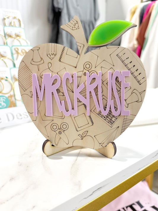 Teacher Apple Name Plate w/Stand (MOQ 3)